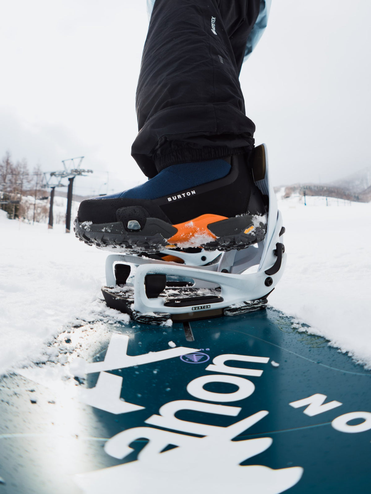 Burton Step On boot locked into the binding